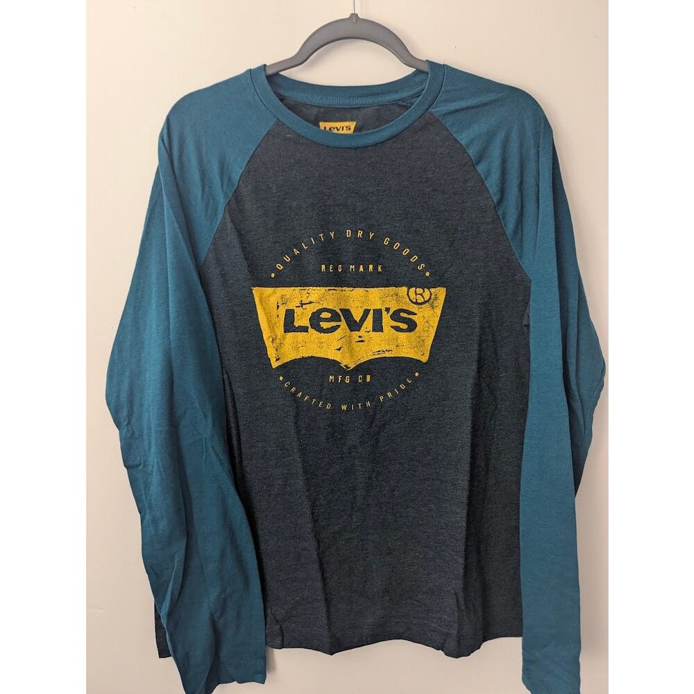 Levi's Men’s Medium Long Sleeve Graphic Shirt Blue Gray Casual Tee